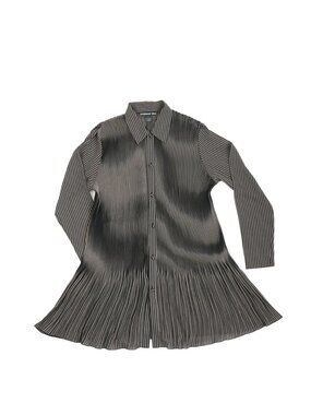 Vivienne Tam Black and White Striped Pleated Button Up Dress Size Extra Small